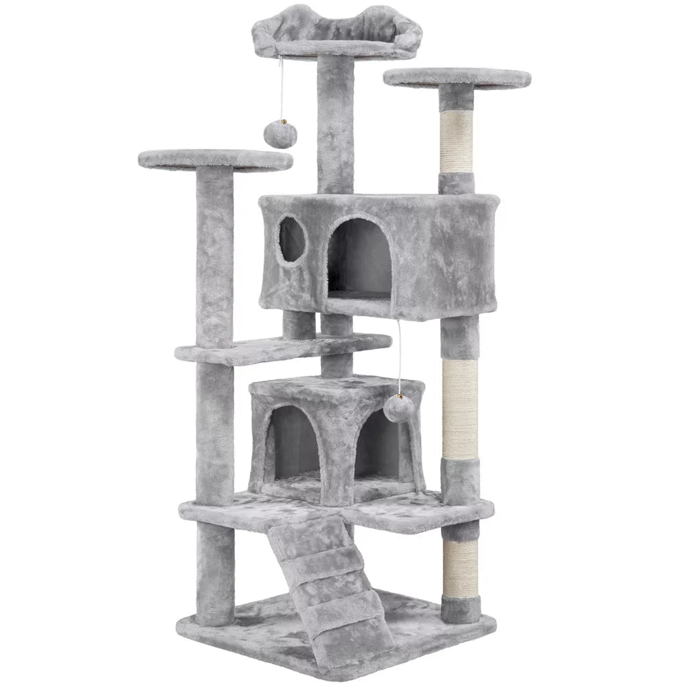 BOUSSACS 54.5"H Cat Tree Tower Multilevel Kitten Tree 2 Condos & 2 Fur Balls & 3 Scratching Posts ,cat Tree House