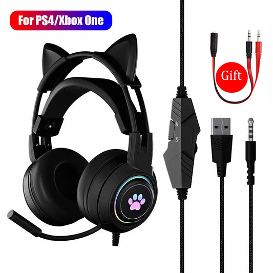 KINGSTAR Cat Ear Gaming Headset Wired Gamer Headphones With Microphone USB 3.5mm Noise Cancelling Earphone For PS4/Xbox One PC