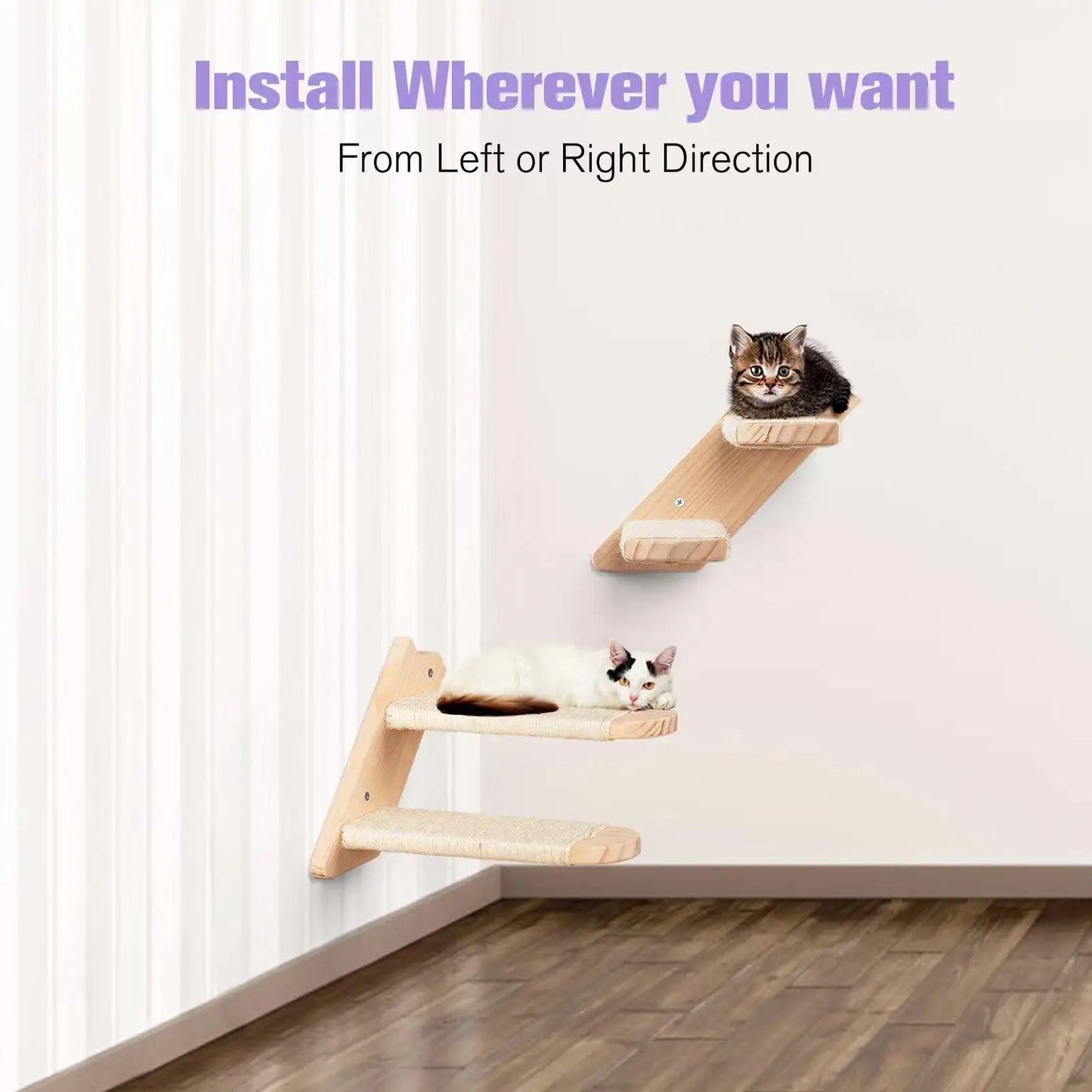 Cat Climbing Shelves - Wall Mounted with Reversible Four-Stairs Design and Eco-Friendly Sisal Rope，Cat Wall Steps Larger Size