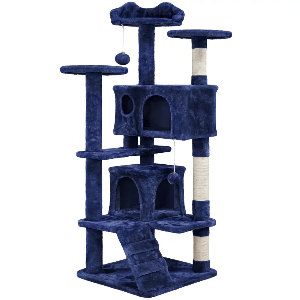 BOUSSACS 54.5"H Cat Tree Tower Multilevel Kitten Tree 2 Condos & 2 Fur Balls & 3 Scratching Posts ,cat Tree House