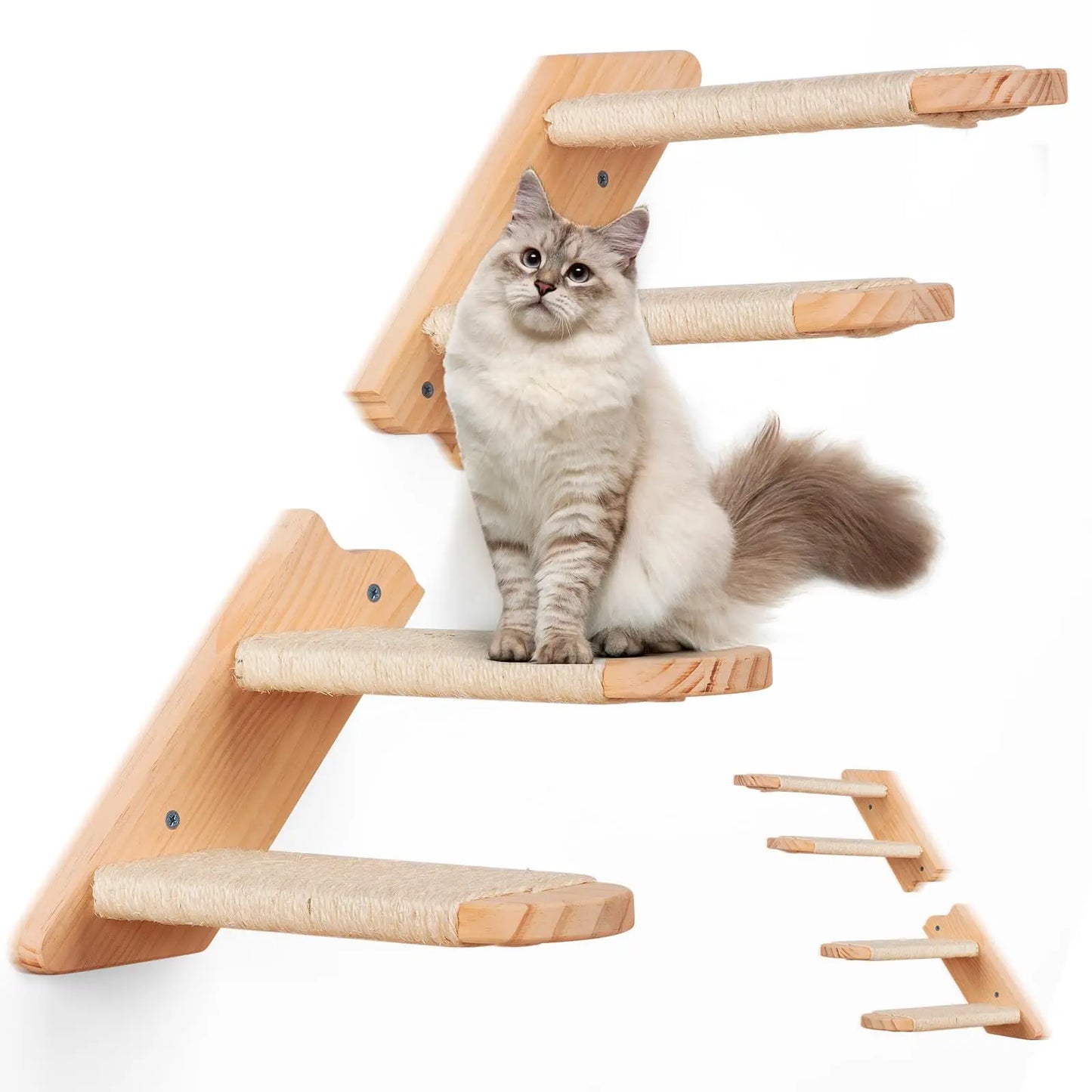 Cat Climbing Shelves - Wall Mounted with Reversible Four-Stairs Design and Eco-Friendly Sisal Rope，Cat Wall Steps Larger Size